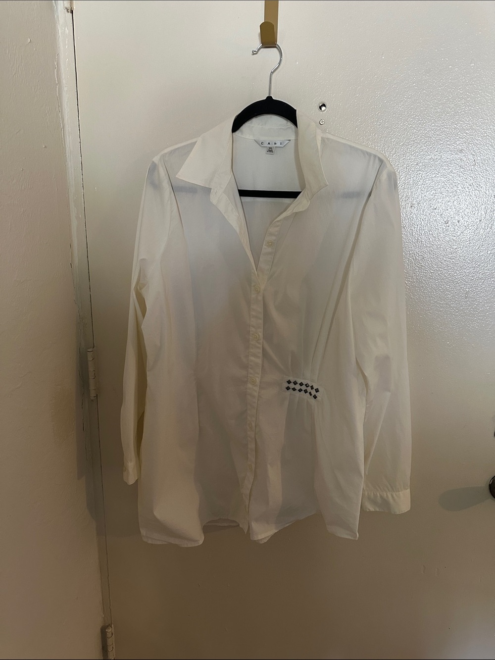 CABI White Button-Up Shirt with Metal Button  Detail